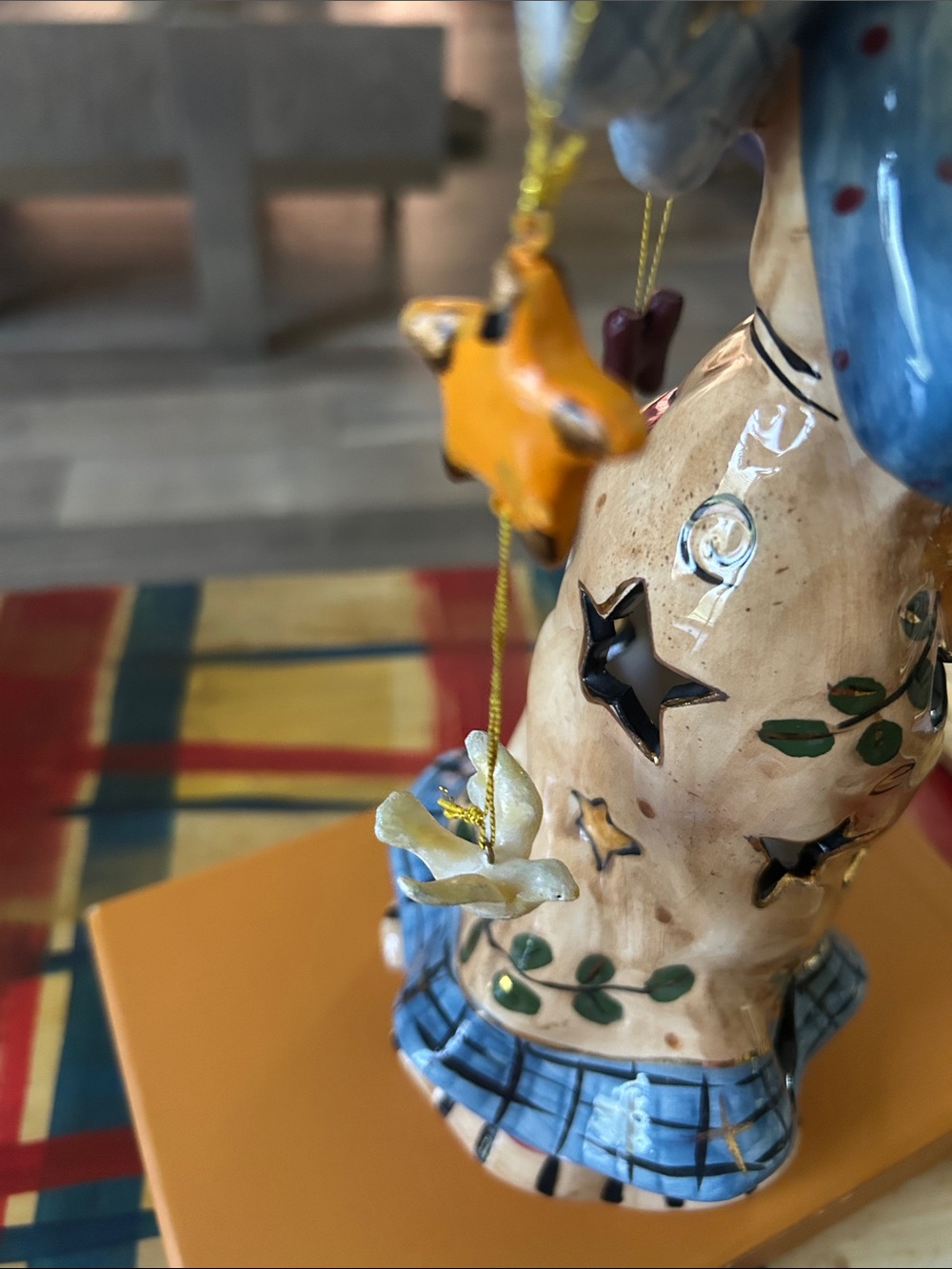 Blue SkyHand-Painted Angel Figurine Lantern - Blue, Yellow, Cream very Detailed - Picture 7 of 12